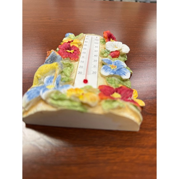 Handcrafted Hummingbird Floral Thermometer Decorative Weather Station - Picture 3 of 7